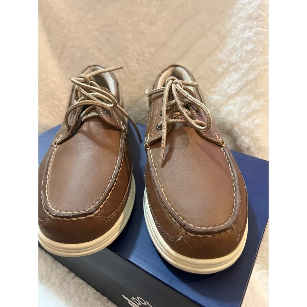 Dockers Beacon Mens Boat Shoes Dark Tan Leather NeverWet Water Resistant 9.5 W